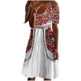 thumbnail image 1 of jsaierl Summer Mexican Dress Women 2025 Wedding Guest Print Dress Swing Short Sleeve Midi Dress Tunic Crew Neck Sun Dress, 1 of 8