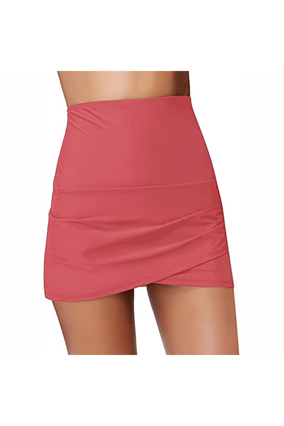 Summer Women Swim Skirt Plain Pleated Swimsuit Sexy Bikini Bottom High Waist Mini Beach Basic Skirts for Ladies