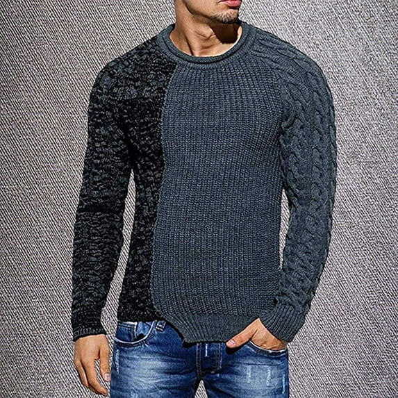 jsaierl Sweaters for Men Knit Crew Neck Color Block Stretch Shirt Top Long Sleeve Casual Fashion Pullover Sweater
