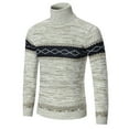 thumbnail image 1 of jsaierl Sweaters for Men Knit Turtle Neck Striped Print Top Long Sleeve Retro Fall and Winter Pullover Sweater, 1 of 3