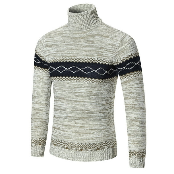 jsaierl Sweaters for Men Knit Turtle Neck Striped Print Top Long