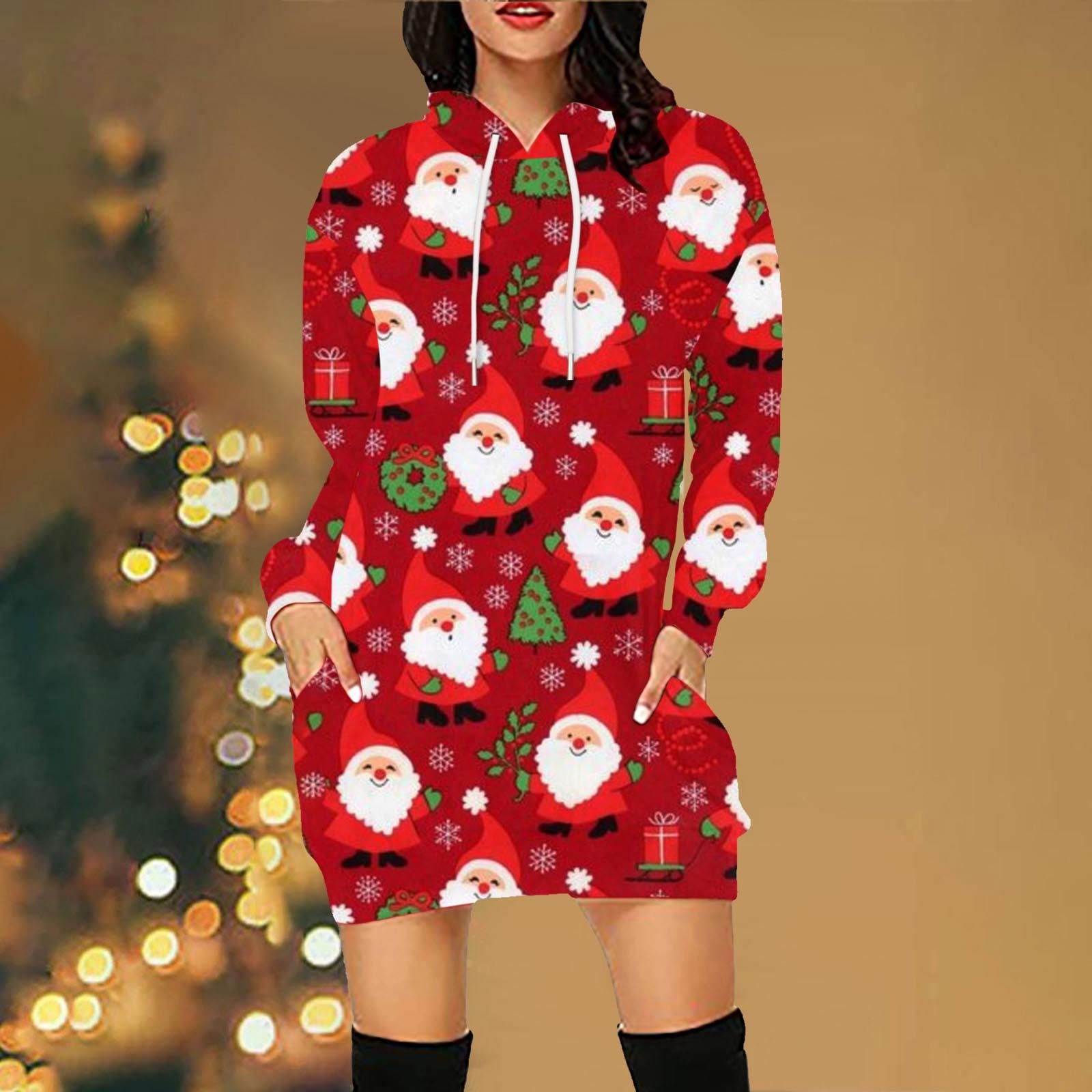 Cool Cheap Stuff Under 5 Dollars, Funny Christmas Dresses For Women Cute  Xmas Print Sweatshirt Dress Casual Long Sleeve Hoodie Pullover With Pockets