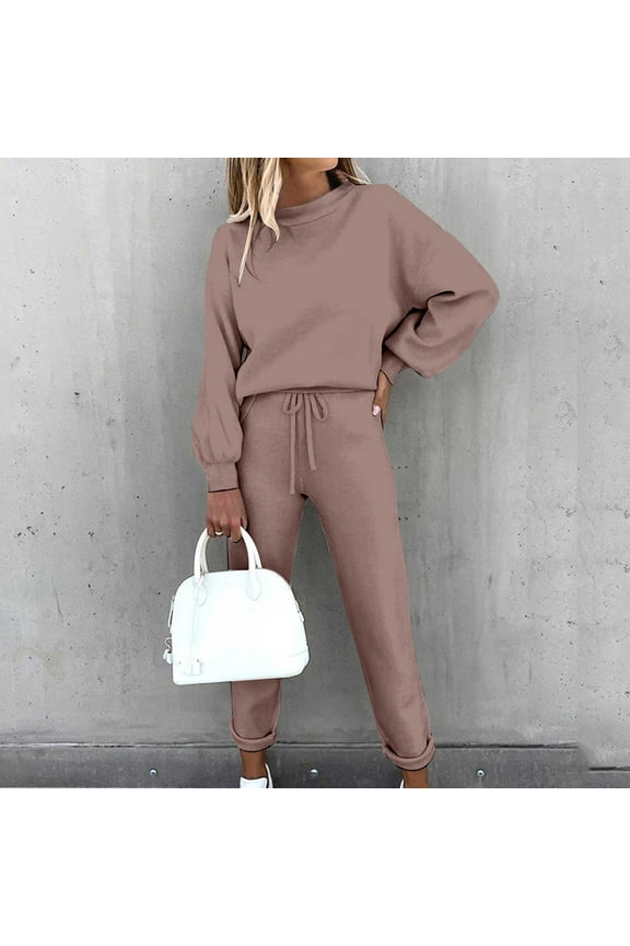 Sweatsuit Sets for Women 2 Piece Long Sleeve Sweatshirt Top and Jogger Pants Fall Activewear Lounge Sets Loose Fit Workout Sets Matching Tracksuit