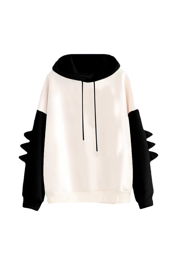 Teen Girls Hooded Sweatshirt Womens Patchwork Long Sleeve Dinosaur Hoodies Kawaii Cartoon Pullover Sweater