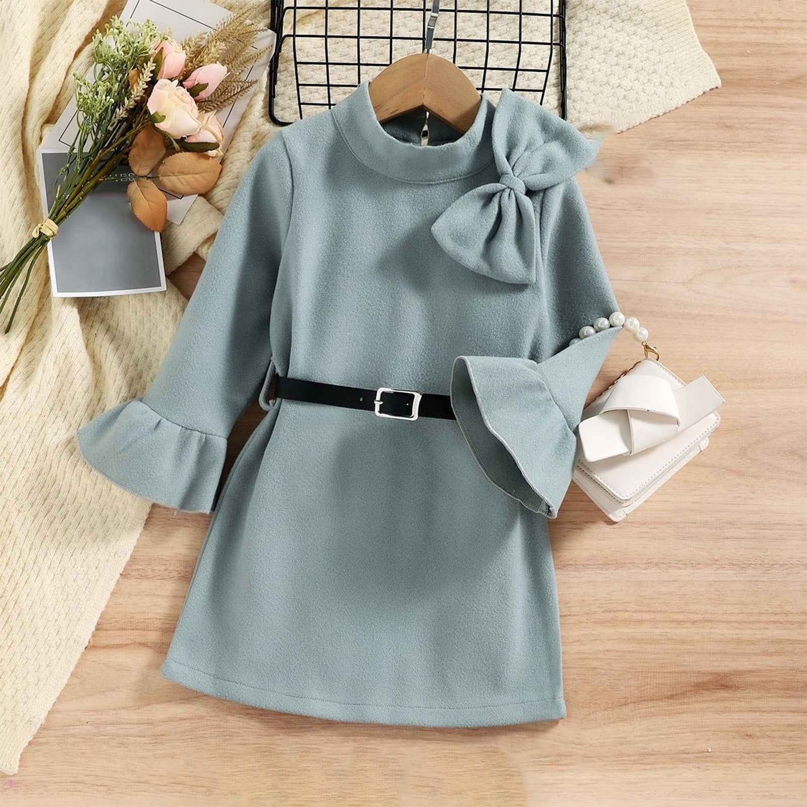 New Baby Girl Winter Dress In Fleece Stuff Style Smile In Blue Color From 1 To 6 Months On Sale main image 0
