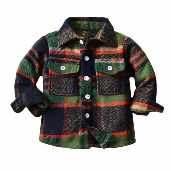 jsaierl Toddler Baby Boy Girl Flannel Shirt Plaid Shacket Jacket Long Sleeve Button Down Coat Top Kids Christmas Fall Winter Clothes 3M-10T