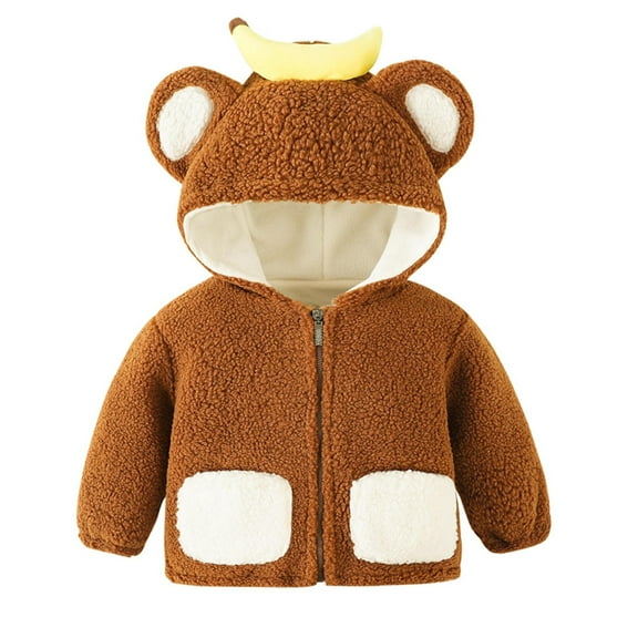 jsaierl Toddler Baby Boy Girl Fleece Hooded Jacket Coat Zipper Bear Sherpa Fuzzy Winter Warm Sweatshirt Hoodie Outwear 6M-5T