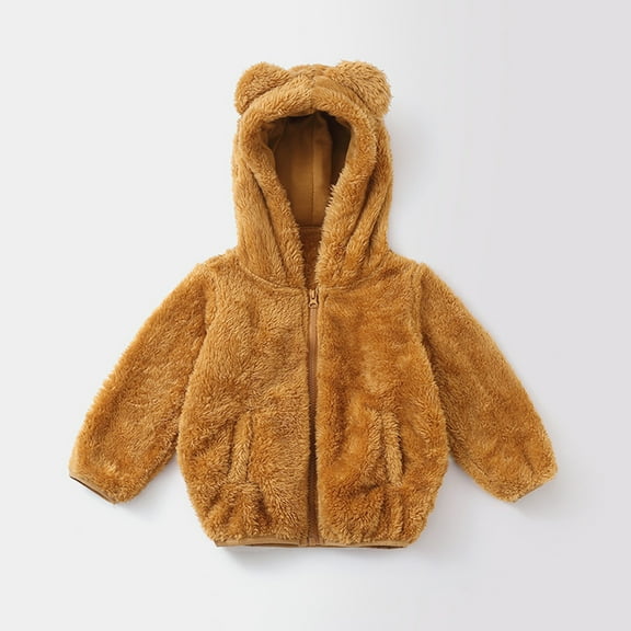 jsaierl Toddler Baby Girl Boy Hoodie Coat Cardigan Faux Fur Teddy Warm Fall Winter Plush Jacket Long Sleeve Outerwear