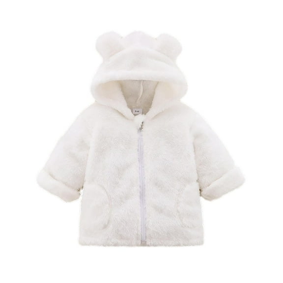 jsaierl Toddler Baby Winter Jacket Bear Ears Hoodie Coat Faux Fur Fleece Fuzzy Sherpa Thicken Warm Outwear for Girls Boys 3M-5T