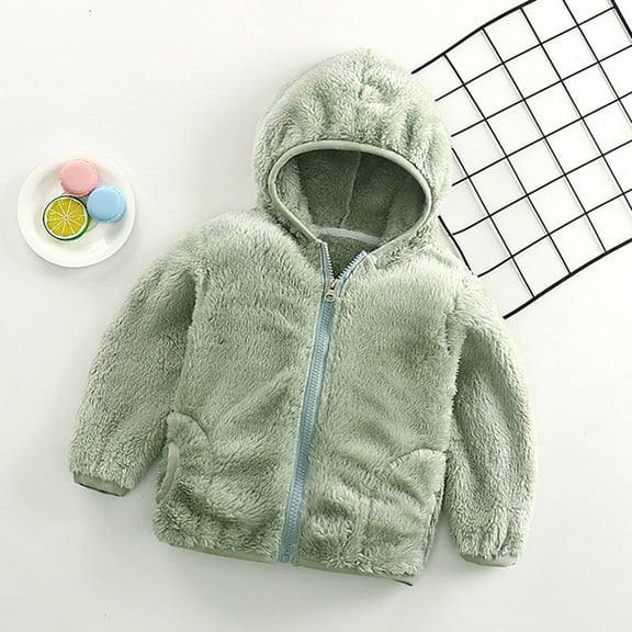 jsaierl Toddler Boy Girls Fleece Jackets Cute Baby Fleece Hooded Coat Zip Up Fall Winter Warm Outwear Hoodie Solid Color Plush Hoodie