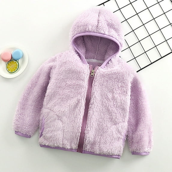 jsaierl Toddler Boy Girls Fleece Jackets Cute Baby Fleece Hooded Coat Zip Up Fall Winter Warm Outwear Hoodie Solid Color Plush Hoodie