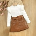 thumbnail image 1 of jsaierl Toddler Girl Fall Winter Clothes Solid Long Sleeve Ribbed T-Shirt Knit Tops Faux Leather Button Mini Skirts Set Outfits 1T-5T, 1 of 7