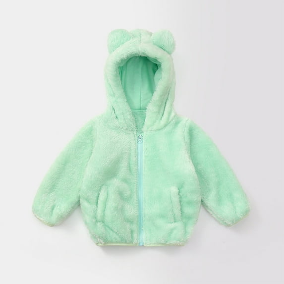 jsaierl Toddler Girls Boys Fuzzy Fleece Zip Up Sherpa Hooded Jacket Winter Coat Long Sleeve Cute Bear Ear Outfit