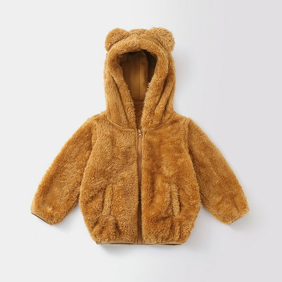 jsaierl Toddler Girls Boys Fuzzy Fleece Zip Up Sherpa Hooded Jacket Winter Coat Long Sleeve Cute Bear Ear Outfit