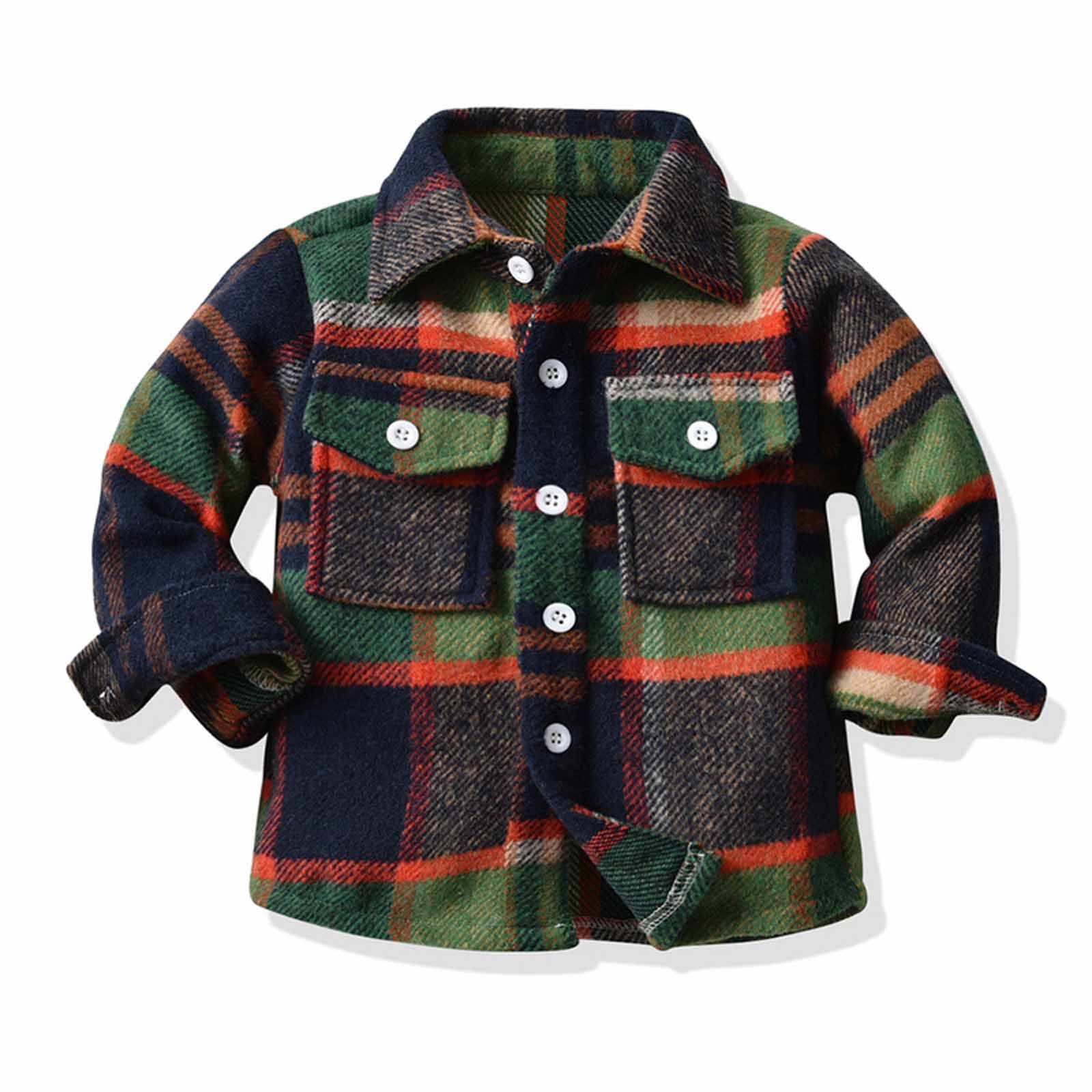 jsaierl Toddler Kids Baby Boys Girls Flannel Plaid Shirt Jacket Long ...