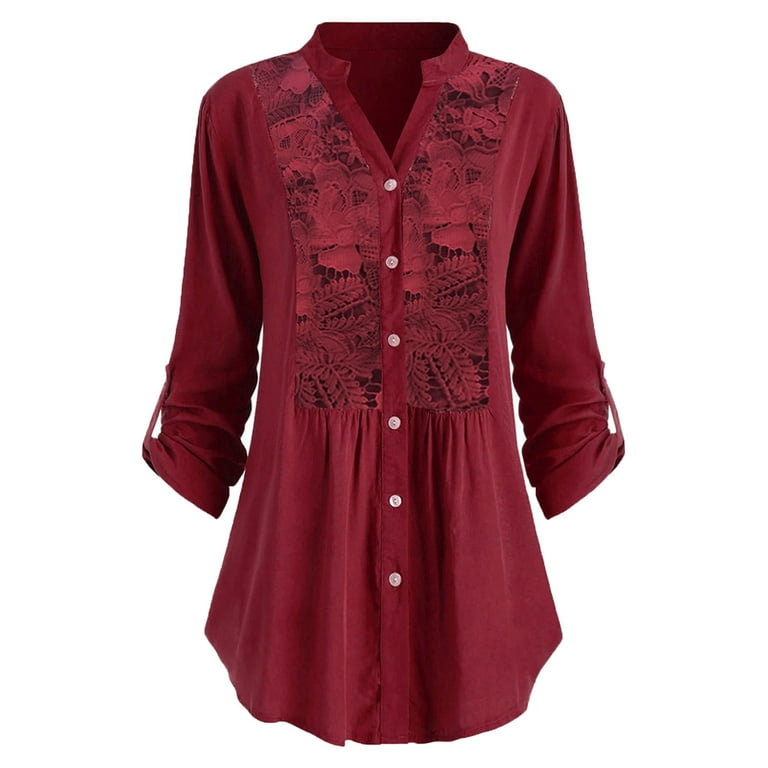 Sexy Solid Lace Buttons V Neck Tops Sexy Solid Lace Buttons V Neck Tops