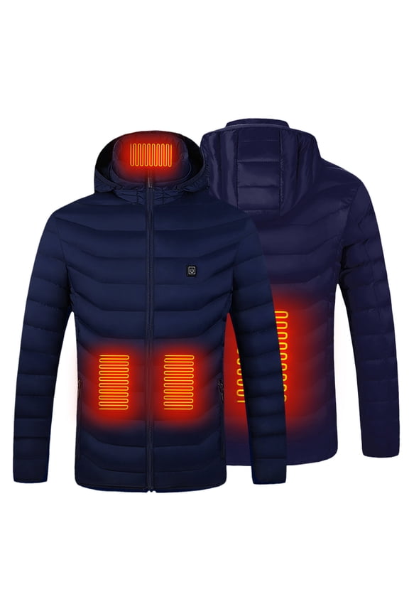 USB Electric Heated Jacket, Winter Hooded Long Sleeve Full-Zipper Down Jacket Coat with Pockets for Women Men