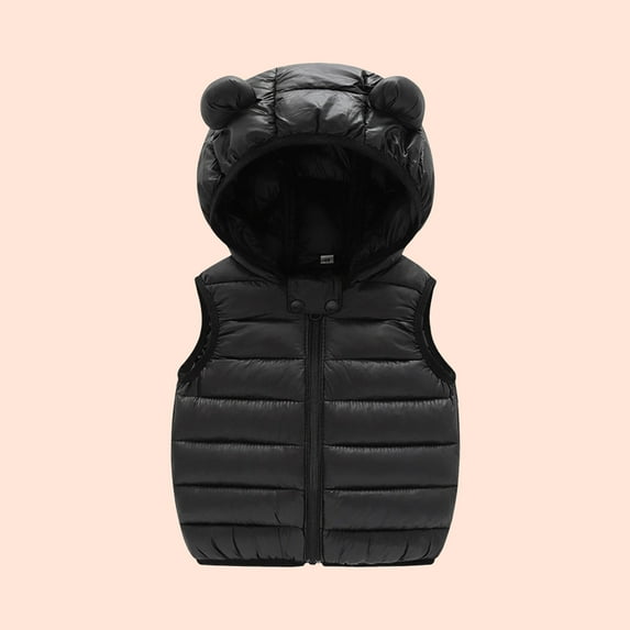 jsaierl Unisex Baby Girls Boys Puffer Down Vest Toddlers Winter Zip Up Bear Hoodies Jacket Coat Warm Lightweight Waistcoat