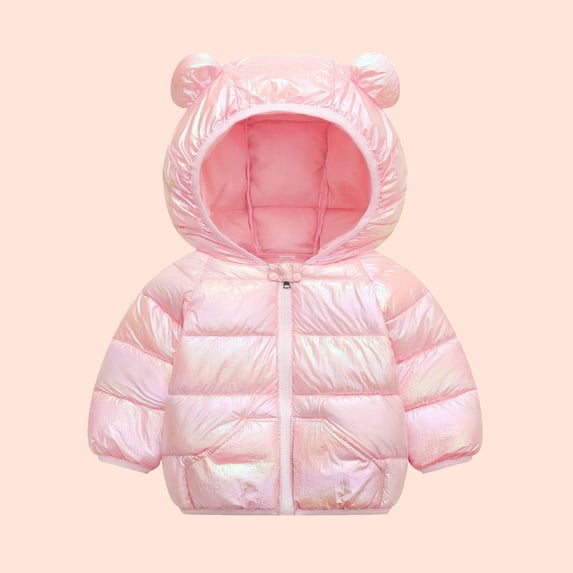 jsaierl Winter Jackets Toddler Boys Girls Cute Bear Ear Hood Cartoon Print Coat Fall Zip Up Thermal Jacket Windproof Thicken Outerwear Puffer Jacket 12M-5T