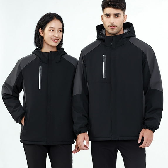 jsaierl Winter Jackets Women Plus Size Outdoor Hiking Windbreaker Fall Warm Full Zip Jacket Hooded Fleece Ski Coats Snow Thicken Outerwear