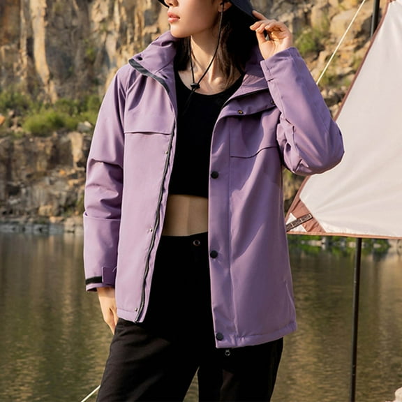 jsaierl Winter Jackets Women Plus Size Outdoor Work Windbreaker Fall Zip Up Thermal Jacket Hooded Fleece Ski Coats Snow Thicken Outerwear