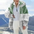 thumbnail image 1 of jsaierl Winter Plush Coat for Women Color Block Long Sleeve Cardigan Casual Loose Fit Hooded Jacket Cover Ups Clothes, 1 of 6