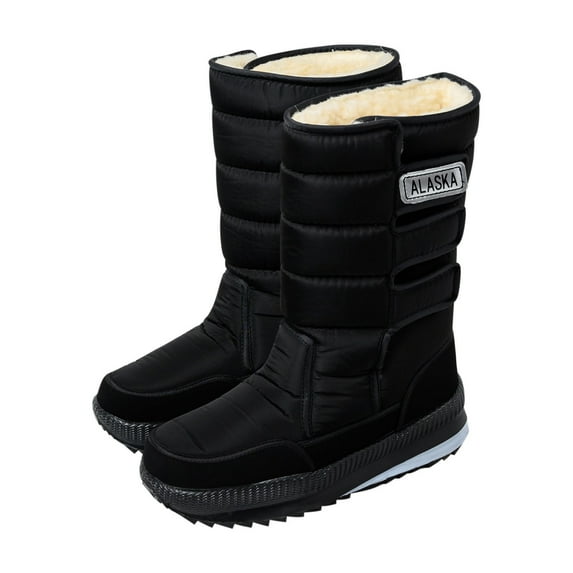 jsaierl Winter Women's Snow Boots Platform Thick Plush Waterproof Motorcycle Boots Warm Mid-Calf Shoes