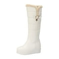 thumbnail image 1 of jsaierl Women Boots Belt Buckle Thick Fleece Slip-on Platform Mid-heels Solid Color Winter Warm Knee High Snow Boots, 1 of 6
