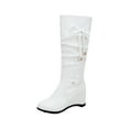 thumbnail image 1 of jsaierl Women Boots High Heel Shoes Pointed Toe Winter Casual Soild Mid-Calf Zip Boots Pleated Knight Boots Height Increase, 1 of 6