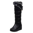 thumbnail image 1 of jsaierl Women Boots Metal Buckle Thick Fleece Slip-on Platform Mid-heel Solid Color Winter Warm Knee High Snow Boots, 1 of 5