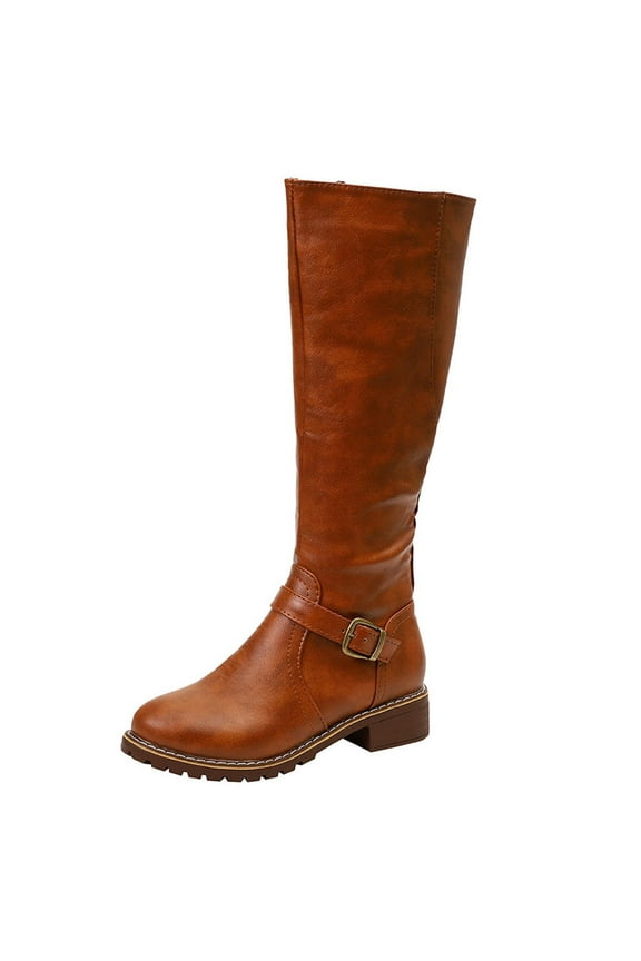 Women Boots Retro Shoes Casual Thick Low-heeled Boots Plus Size Mid Calf Zipper Boots