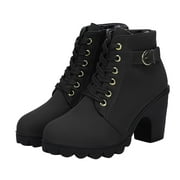 jsaierl Women Boots Retro Thick Heel High Heel Shoes Boots Plus Size Lace Up Boots
