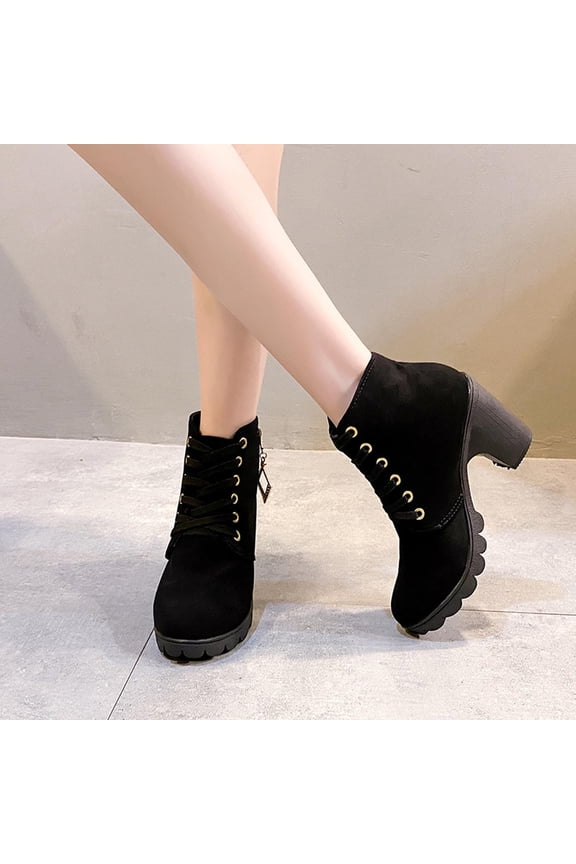 Women Boots Retro Thick Heel High Heel Shoes Boots Plus Size Lace Up Boots