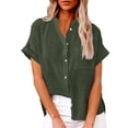 thumbnail image 1 of jsaierl Women Casual Stand Collar Short Sleeve Solid Color Shirt Top Single-Breasted Cardigan Blouse With Pockets, 1 of 8