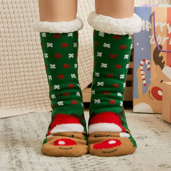 jsaierl Women Christmas Gifts Casual Winter Warm Cotton Plush Thicker Anti-slip Floor Socks Knit Soft Socks