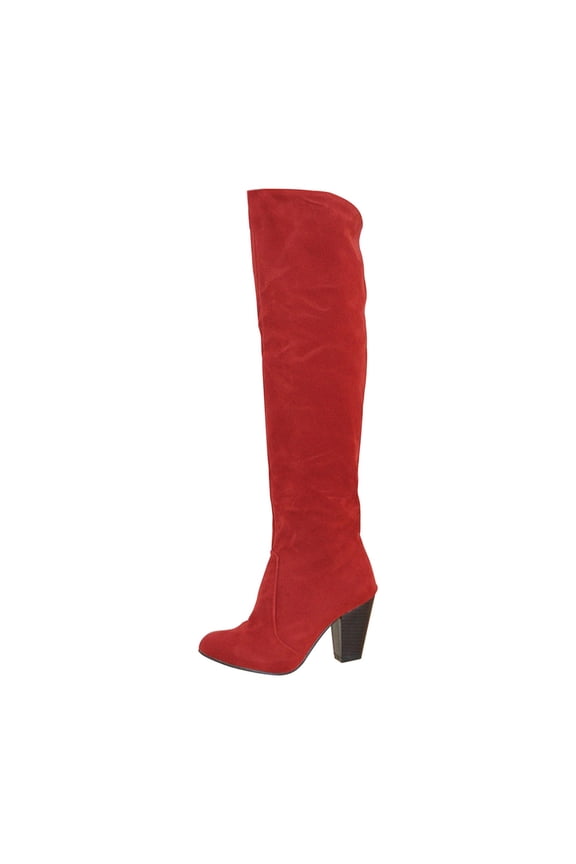 Women Chunky Round Toe Suede Knee High Boots Fashion Solid Thigh High Slip-on Long Boots