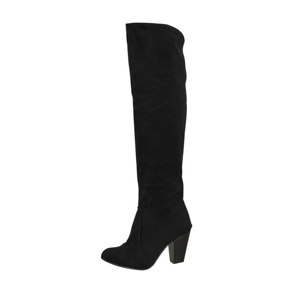 jsaierl Women Chunky Round Toe Suede Knee High Boots Fashion Solid Thigh High Slip-on Long Boots