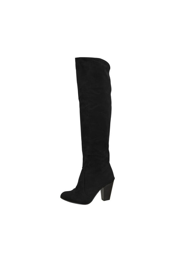 Women Chunky Round Toe Suede Knee High Boots Fashion Solid Thigh High Slip-on Long Boots
