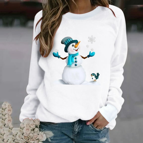 jsaierl Women Cute Funny Snowman Sweatshirt Merry Christmas Graphic Loose Fit Pullover Tops Long Sleeve Printed Shirts 2025