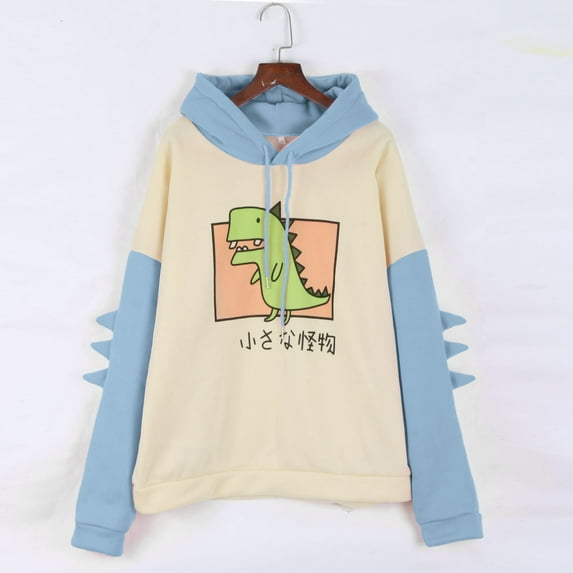 jsaierl Women Dinosaur Hoodie Long Sleeve Splice Cartoon Cute Sweatshirt Teens Girls Casual Pullover Girls Anime Cosplay Jumper Sweater