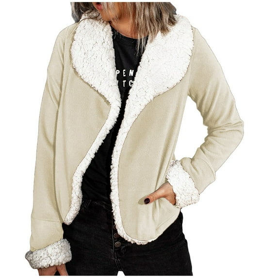 jsaierl Women Fashion Solid Long Sleeve Thick Plush Cardigan Coat Tops Blouse