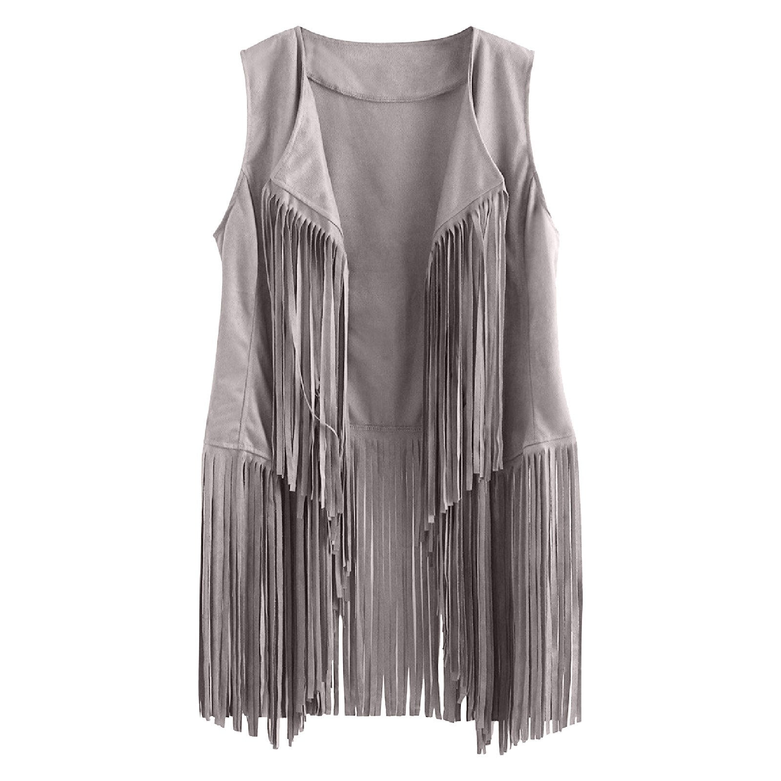 jsaierl Women Fringe Vest Faux Suede Tassels 70s Hippie Clothes Autumn ...