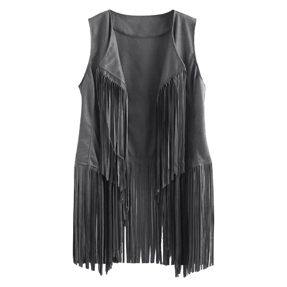 jsaierl Women Fringe Vest Faux Suede Tassels 70s Hippie Clothes Autumn Open-Front Leather Sleeveless Vest Cardigan Female