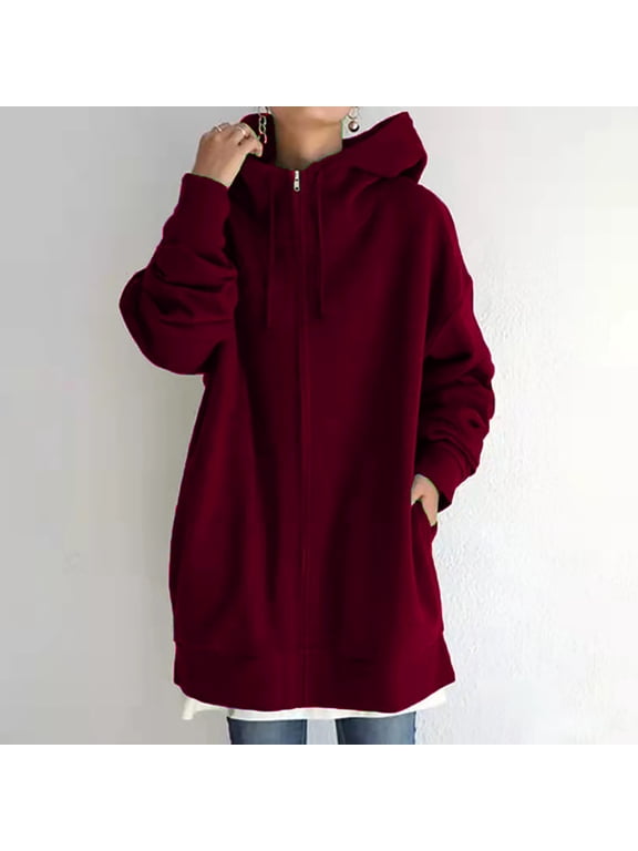 Women Hoodies Zipper Lightweight Fleece Jackets Long Sleeve tunic Sweatshirts With Pockets Fall Winter Coat