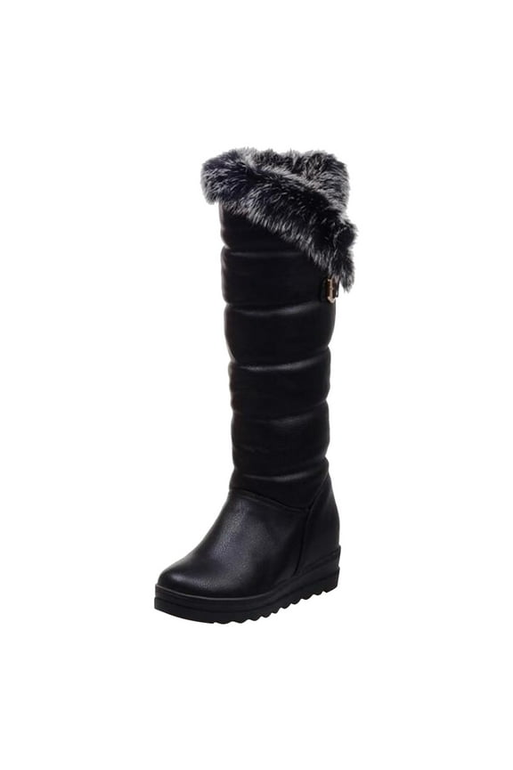 Women Knee High Snow Boots Winter Thick Fleece Faux Fur Lined Lining Winter Shoes - Ladies Solid Knee-High Boots