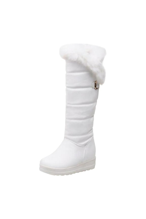 Women Knee High Snow Boots Winter Thick Fleece Faux Fur Lined Lining Winter Shoes - Ladies Solid Knee-High Boots