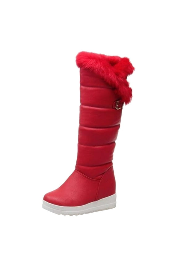 Women Knee High Snow Boots Winter Thick Fleece Faux Fur Lined Lining Winter Shoes - Ladies Solid Knee-High Boots