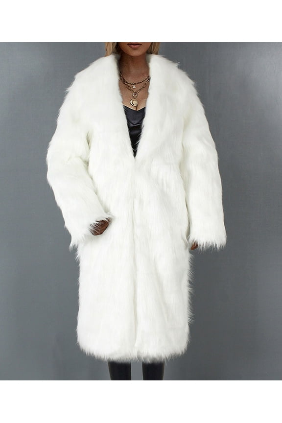 Women Plus Size Luxury Winter Warm Fluffy Faux Fur Plush Long Coat Jacket Parka Outwear