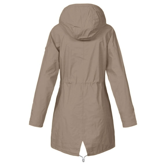 jsaierl Women Solid Rain Jacket Outdoor Plus Size Waterproof Hooded Windproof Loose Coat