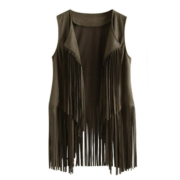 jsaierl Women Tassel Vest 70s Hippie Faux Suede Leather Motorcycle Jackets Sleeveless Fringe Jacket